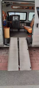 toyota hiace hiroof wheelchair maxi cab wheelchair transport ramp deployed
